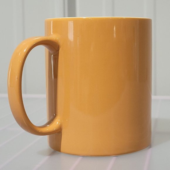 SPEAK UP Retro Print Coral Orange Stoneware Coffee Mug Microwave Safe 15 oz Size - Picture 2 of 4